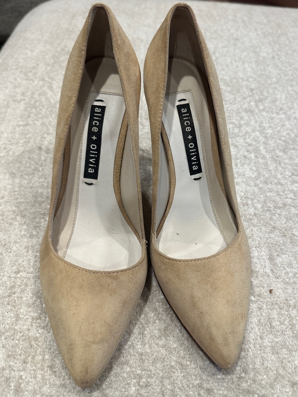 Alice + Olivia Beige Suede Pointed-Toe Pumps